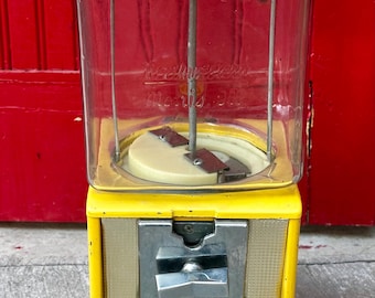 Vintage Yellow Glass Gumball Machine: Northwestern Eagle Vending Machine