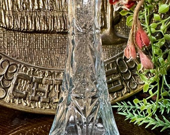 Vintage Hoosier Glass Bud Vase Starburst Pattern Clear Cut Glass