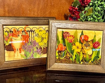 Vintage Cat Tile Wall Art: Georgina's Country Creations, Signed Plaques