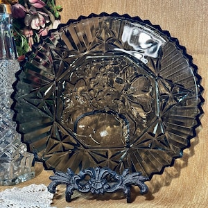 Vintage Bundespionier Rauchgrau Intaglio-Obst-Design-Glas-Servierplatte-Schnittplatte hacken