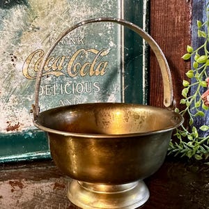 Vintage Brass Basket Jewelery Trinket Dish MCM