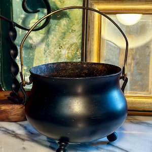 Antique Footed Cast Iron English Cauldron Caldron Brass Handle