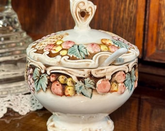 Vintage Lefton Della Robbia Jam Dish, Fruit Design, 1958