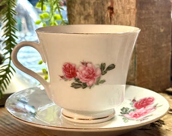 Vintage Xiang Shan Elephant Hill Tea Cup & Saucer: Pink Roses China