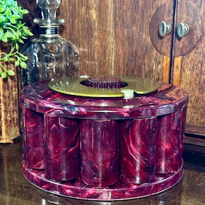Vintage gemarmerd bakeliet Turn-it Co Poker Chip Caddy Speelkaarthouder Carrousel Mechanische Handleiding Roterende Dispenser MCM