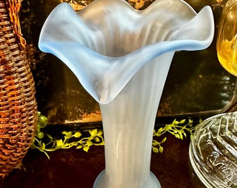 Vintage Periwinkle Blue Satin Finish Vase Jack in the Pulpit Frosted