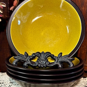 Vintage Set of 5 Mikasa Saffron 6&quot; Cereal Bowl Terra Stone Mustard Yellow