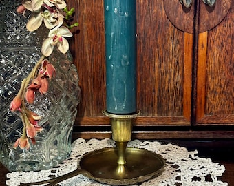 Early American Vintage Solid Brass Candlestick Holder
