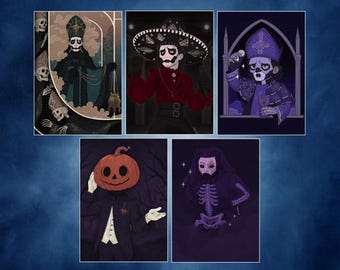 Impressions d'art Ghost Metal Band | Fan Art Papa V & Nameless Ghouls | Art mural rupestre gothique | Cadeau fan de fantôme