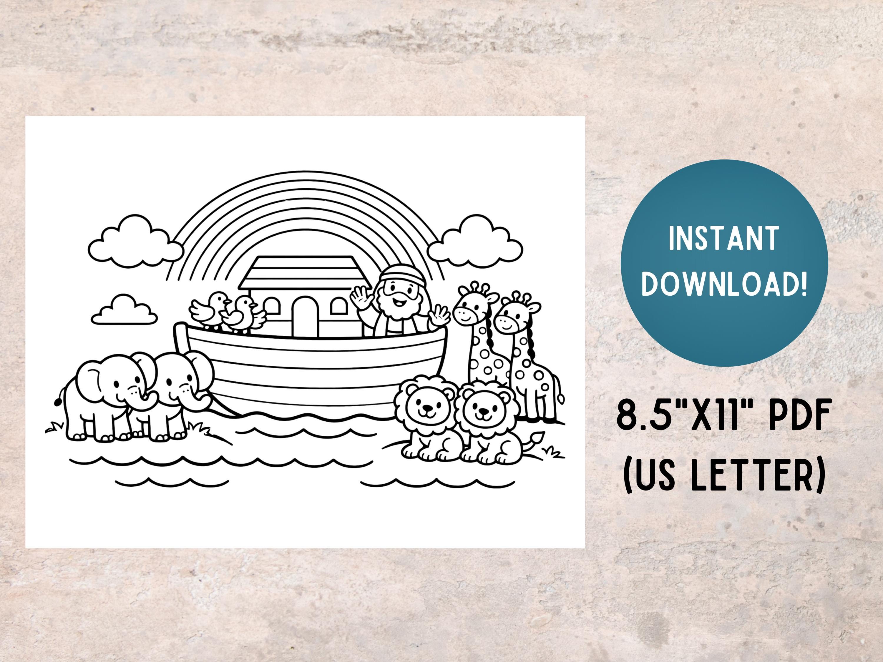 Noah's Ark Bible Story Coloring Page for Kids, Christian Preschool ...