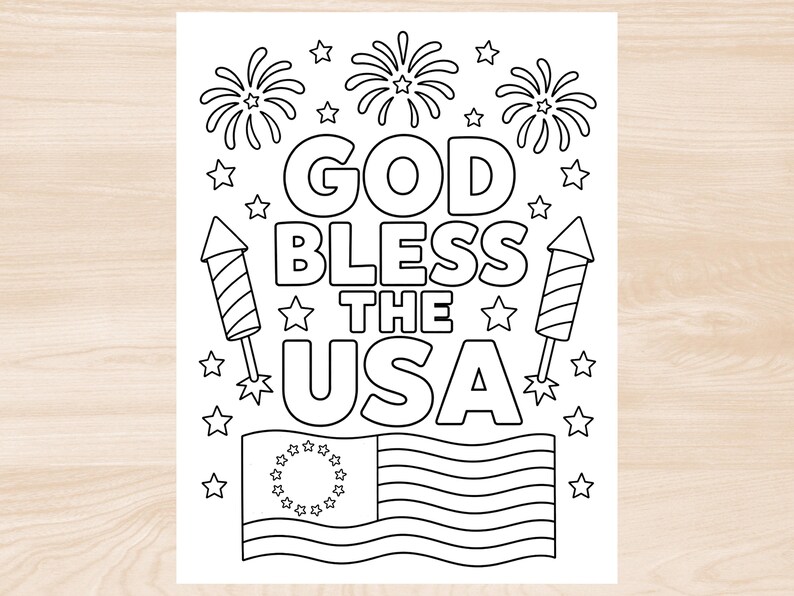God Bless the USA Coloring Page for Kids, Christian 4th of July Sunday ...