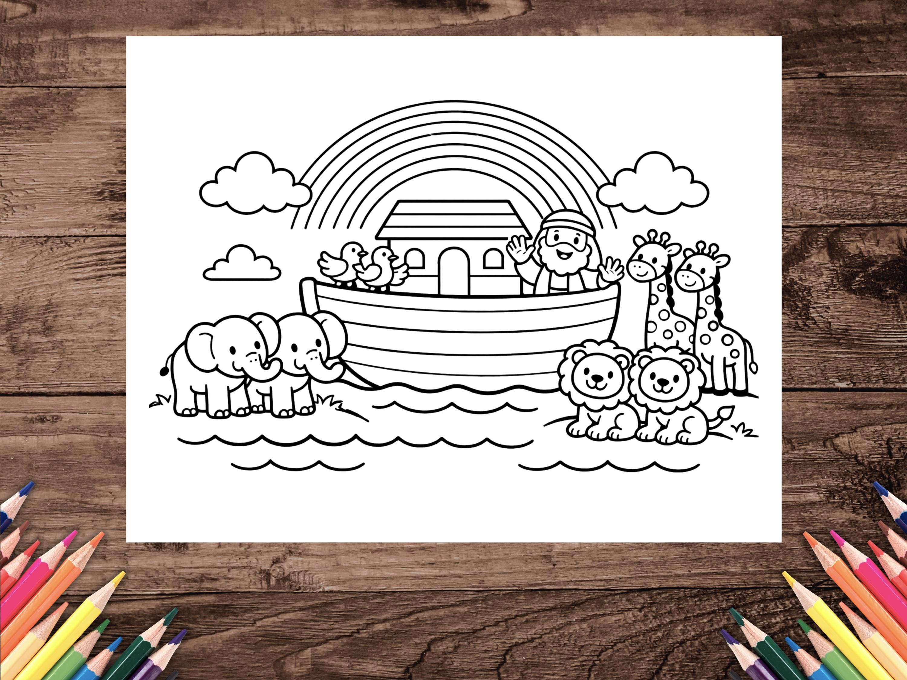Noah's Ark Bible Story Coloring Page for Kids, Christian Preschool ...