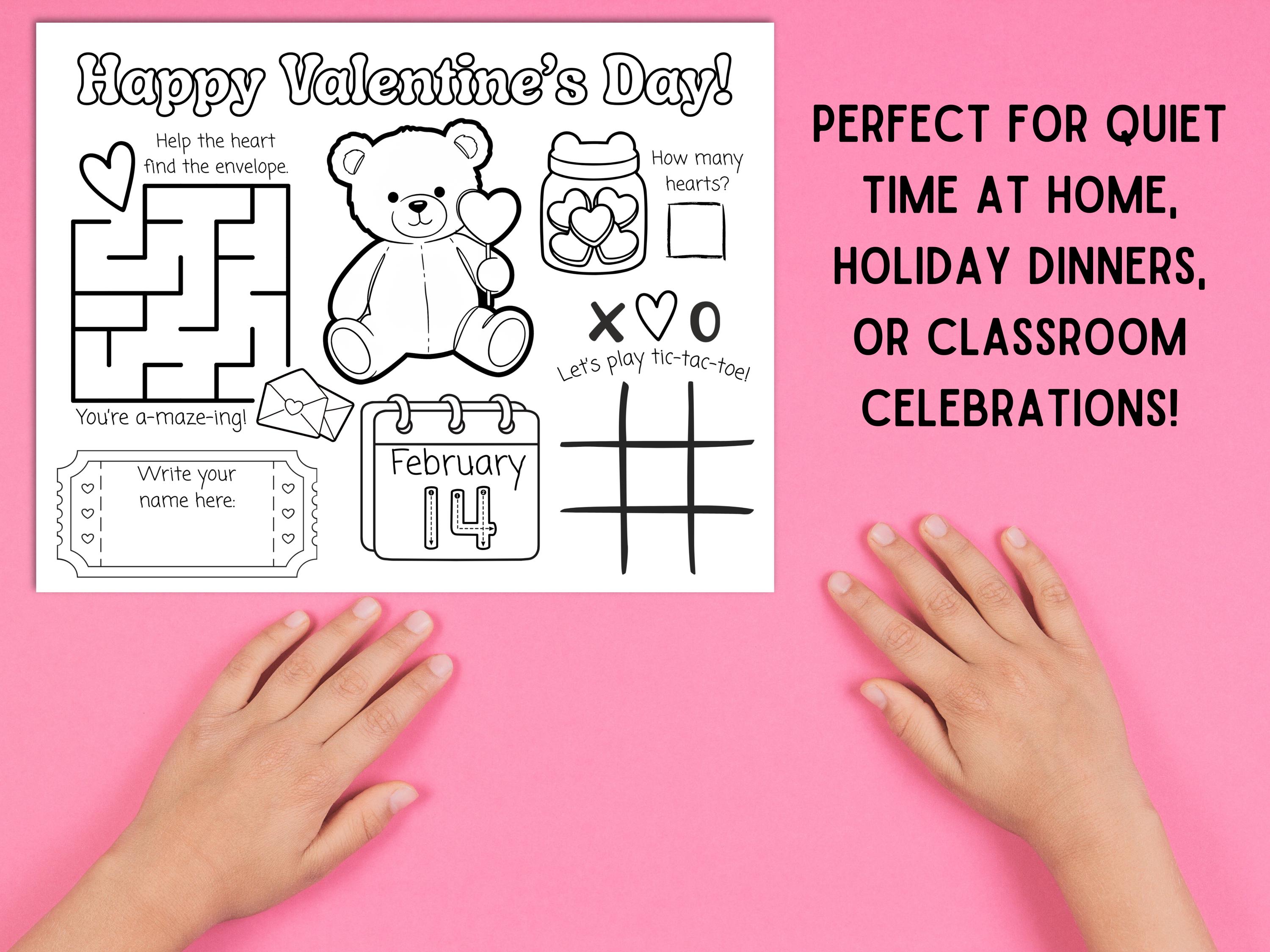 Valentines Day Activity Placemat for Kids, Preschool Valentine Activity ...