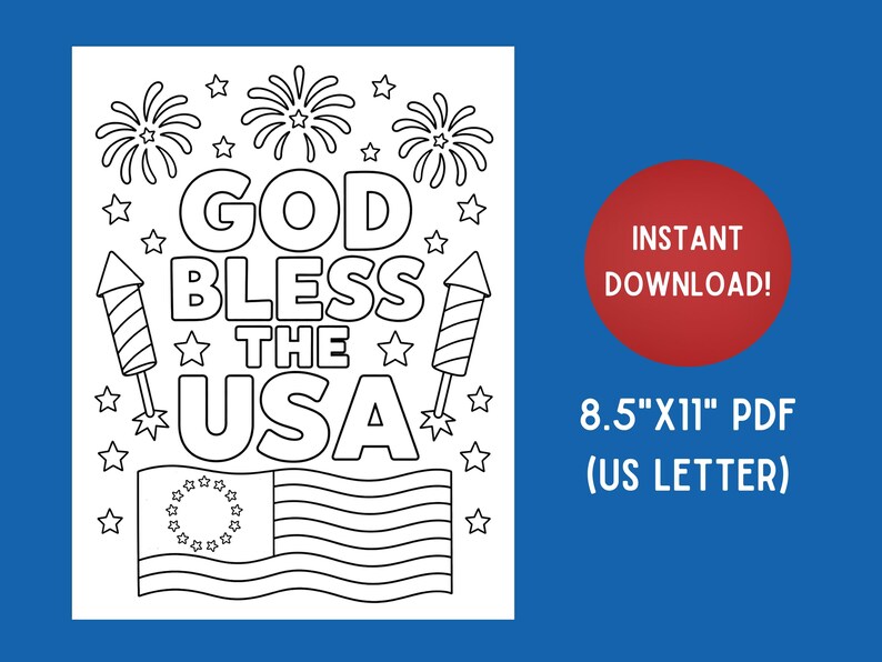 God Bless the USA Coloring Page for Kids, Christian 4th of July Sunday ...