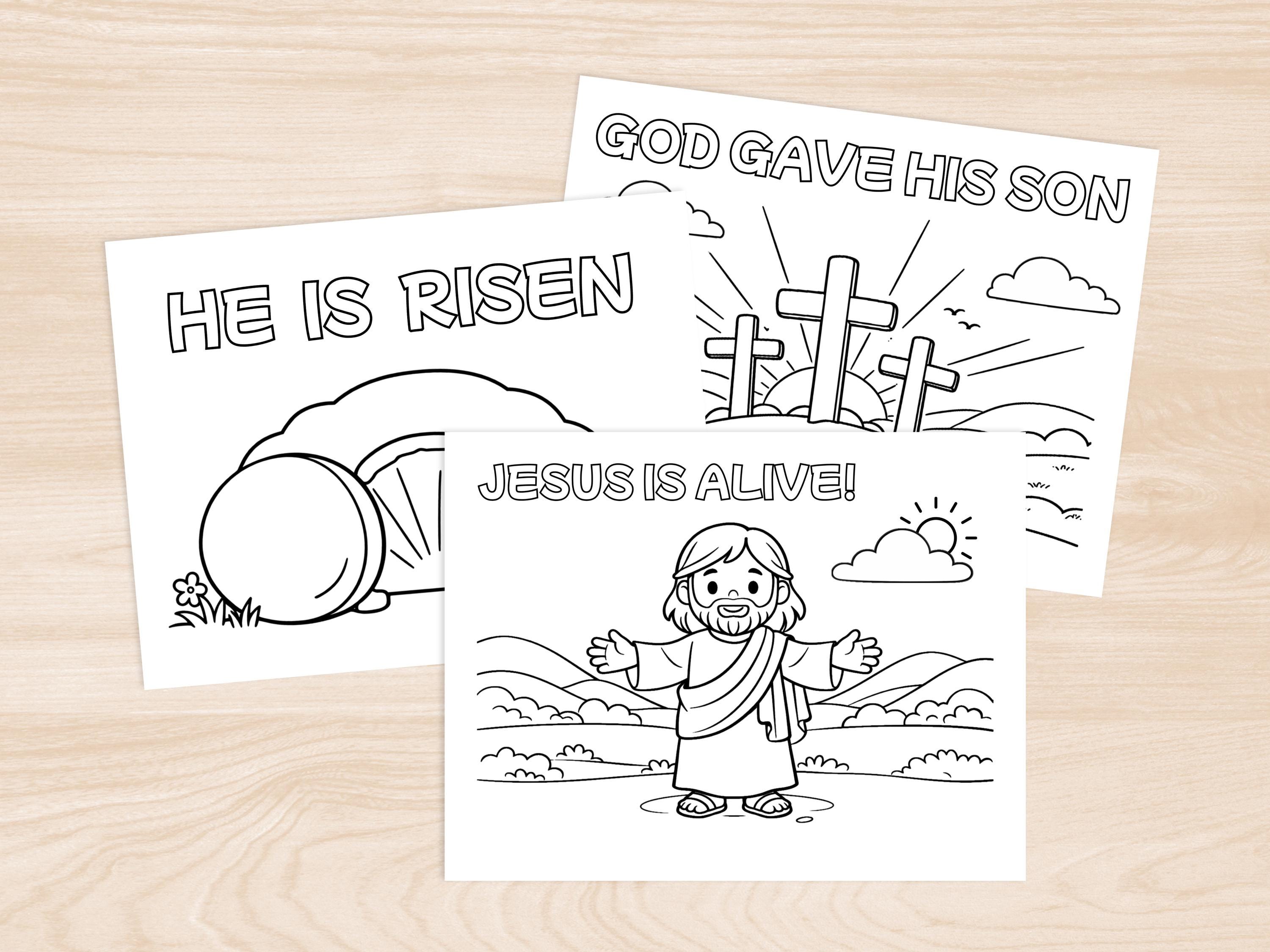 Empty Tomb He is Risen Christian Kids Coloring Pages, Jesus Easter ...