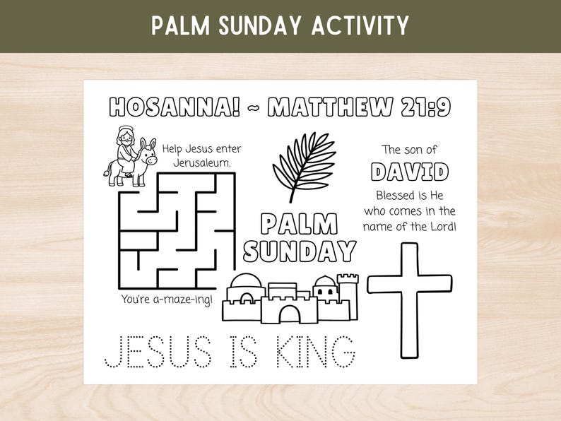 Palm Sunday Activity Placemat, Easter Story Sunday School Lesson ...