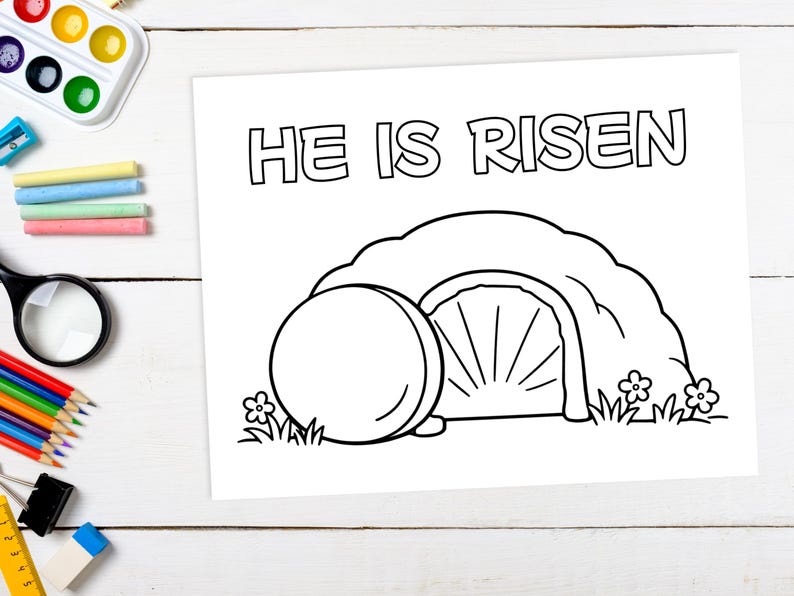 Empty Tomb He is Risen Christian Kids Coloring Pages, Jesus Easter ...