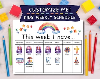 Editable Kids Weekly Schedule, Kids Daily Routine Visual Schedule, Weekly Schedule for Kids Homeschool Planner, ADHD Kids Weekly Planner PDF