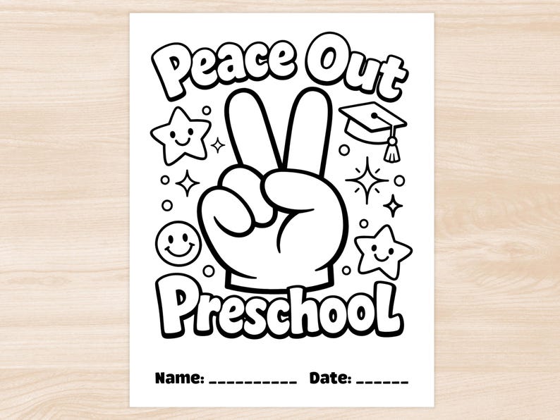 Peace Out Preschool Coloring Page, Last Day of Preschool Keepsake, Pre-K Graduation Activity, End of School Year Coloring Sheet for Kids image 1