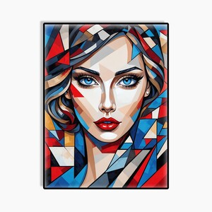 Elara in Fragments - Cubist Portrait Poster, Abstract Digital Art Print, Geometric Wall Art, Modern Home Decor, Printable Illustration