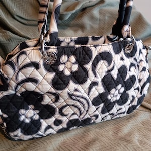 Vera Bradley Night & Day Bag Quilted Purse White Black