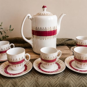 Vintage Porcelain Coffee Set with Pot and Cups - Made in Germany