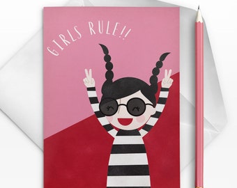 Feminist Girls Rule Card, Cute Feminist Card, Girl Power Card, Girl Boss Card, Card for CoWorker, Card for Friend