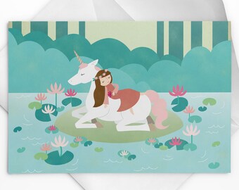 Once Upon a Time Card, Unicorn Card, Princess Card, Sleeping Beauty, Fairy Tale Greeting Card, Birthday Card, Baby Card, Blank Card