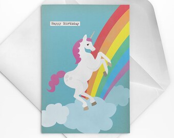 Unicorn Birthday Card, Rainbow Unicorn, Happy Birthday Card, Rainbow Birthday, Cute Birthday, Birthday Card for Her, Girl's Birthday Card