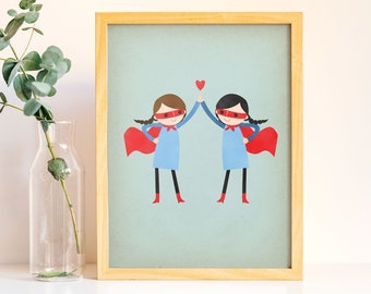 Girls Superhero Prints, Funny Superhero, Supergirl Print, Girls Room Prints, Lesbian Wedding Gift, Lesbian Funny, Girls Prints Nursery