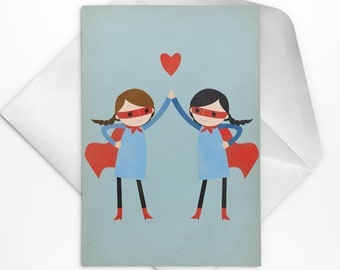 Lesbian Anniversary Card, BFF Birthday Card for Best Friend, Lesbian Wedding Card, Super Hero Card, Lesbian Girlfriends, WLW Love Blank Card