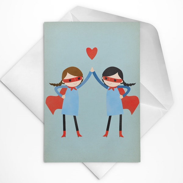 Lesbian Anniversary Card, BFF Birthday Card for Best Friend, Lesbian Wedding Card, Super Hero Card, Lesbian Girlfriends, WLW Love Blank Card