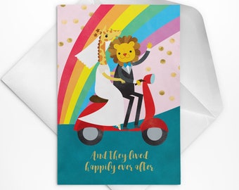Wedding Card, Just Married Card, Card for Wedding, Newlywed Gift, Wedding Card, Happily Ever After Card, Vespa Scooter, Funny Wedding Card