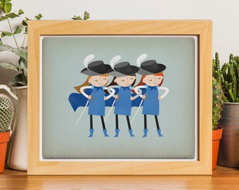 Three Musketeers Girls - Customizable Art Print, Three Amigos, Three Sisters Art, Three Girls Print, Gift for Best Friends, Customized Print