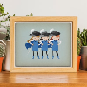 Three Musketeers Girls - Customizable Art Print, Three Amigos, Three Sisters Art, Three Girls Print, Gift for Best Friends, Customized Print