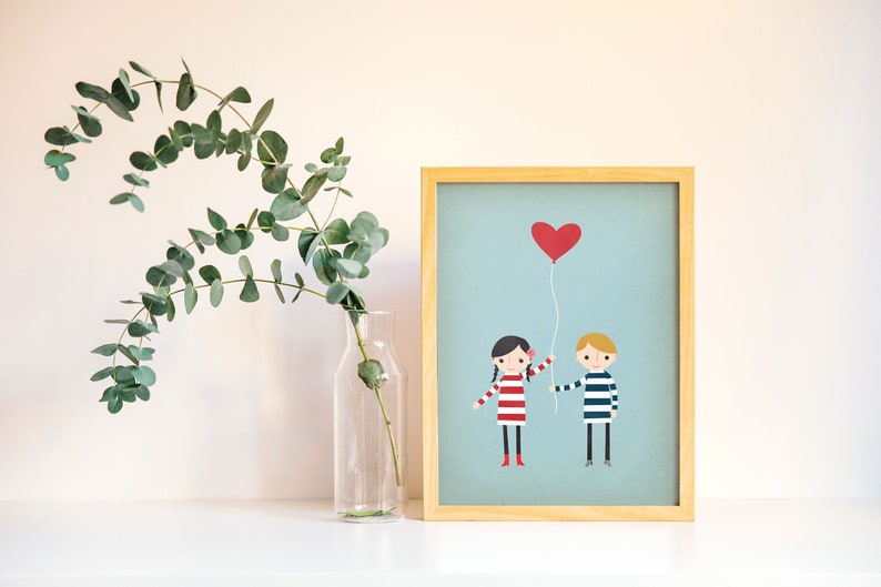 Kids Room Art, Love is in the Air, Love Print, Custom Art Print, Nursery Prints, Custom Portrait, Personalized Gift, Nursery Decor image 1