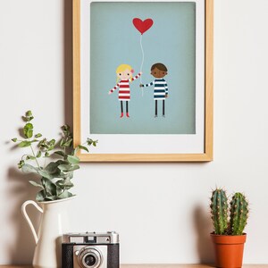 Kids Room Art, Love is in the Air, Love Print, Custom Art Print, Nursery Prints, Custom Portrait, Personalized Gift, Nursery Decor Customized character