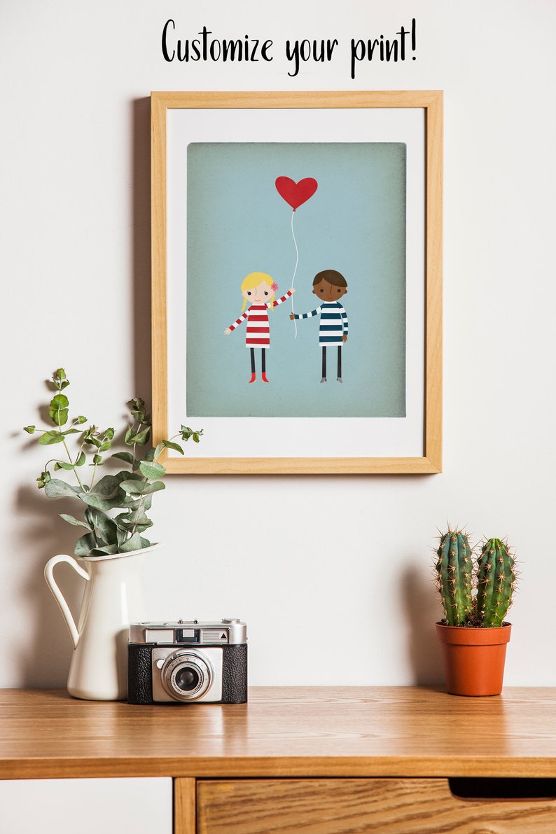 Kids Room Art, Love is in the Air, Love Print, Custom Art Print, Nursery Prints, Custom Portrait, Personalized Gift, Nursery Decor Customized character