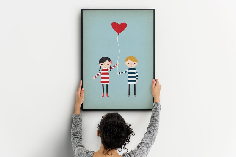 Kids Room Art, Love is in the Air, Love Print, Custom Art Print, Nursery Prints, Custom Portrait, Personalized Gift, Nursery Decor image 2