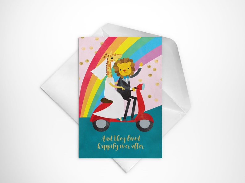 Wedding Card, Just Married Card, Card for Wedding, Newlywed Gift, Wedding Card, Happily Ever After Card, Vespa Scooter, Funny Wedding Card image 1