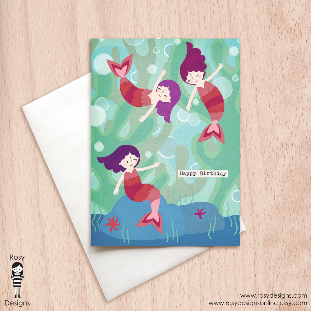 Mermaids Sisters Fairy Tale Birthday Greeting Card | Etsy
