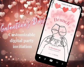 Digitale aanpasbare Galentine- en Valentijnsdaguitnodiging, bewerkbare geanimeerde feestuitnodiging, vday-flyer, valentijnskaartsjabloon