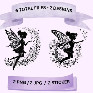 Fairy silhouet digitale bestandscollectie png-sublimatiesticker