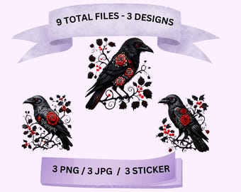 Collezione di file digitali di silhouette di corvo gotico PNG Adesivo per sublimazione