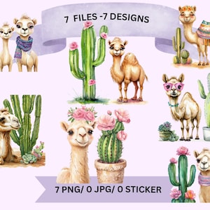 Camels and Succulents Cacti Digital File Collection PNG Sublimation