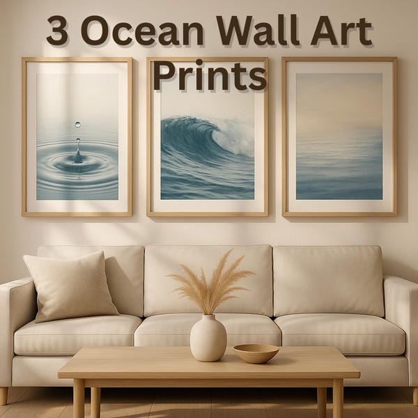 Minimalist Blue Coastal Triptych | Modern Neutral Decor | Digital Download