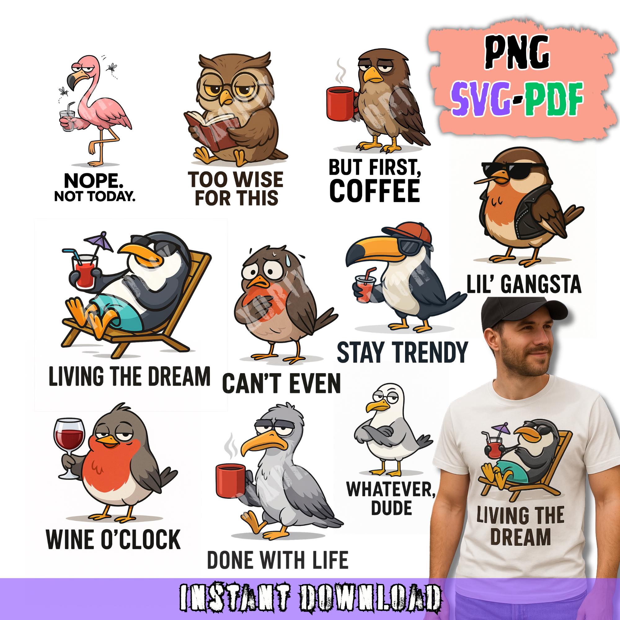 Funny Cartoon Birds T-Shirt Print Bundle — Digital Download

Bring fun...