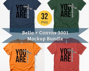 Bella Canvas 3001 Mockup Bundle | 32 Flat Lay T-Shirt PNG JPG (Digital Download)