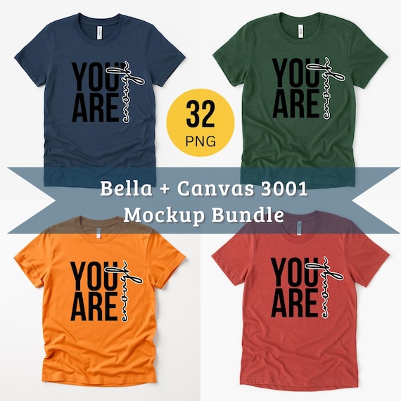 Bella+Canvas 3001 Mockup Bundle: 32 Flat Lay Shirt Mockups (PNG & JPG Digital Download)
