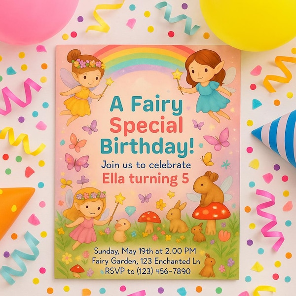 Editable Printable | Magical Fairy Party Invite | Instant Download | 5th Birthday Template PDF